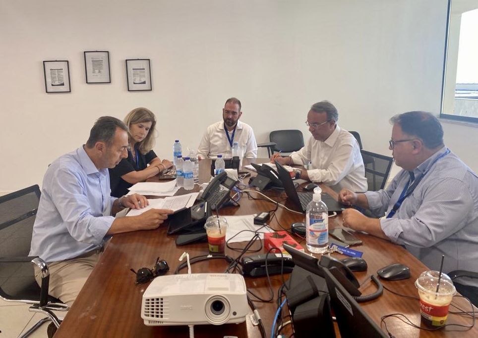 Greek Minister of Infrastructure and Transport Christos Staikouras (far right) during a meeting at Rhodes International Airport. Photo source: Ministry of Infrastructure and Transport.