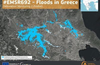 Updated map of floods in Greece by Copernicus - Friday, September 8. A total flooded area of 72,950 ha was detected. Photo source: Copernicus EMS