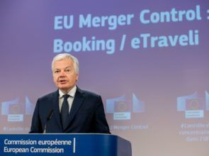 Didier Reynders, Commissioner for Justice, speaking during the press conference on the Booking-eTraveli merger case. Photo source: European Commission