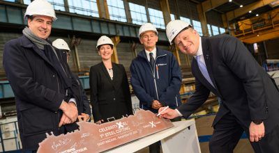 First steel-cutting of Celebrity Xcel, Celebrity Cruises’ fifth Edge Class ship, at Chantiers de l’Atlantique.