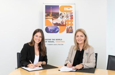 ITB Berlin Director Deborah Rothe and Albania's Deputy Minister of Tourism, Vilma Bello, signing the memorandum of understanding during a ceremony held in early November. Photo source: Messe Berlin