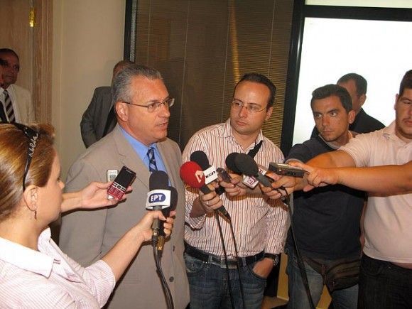 Tourism Minister Kostas Markopoulos speaks to journalists after the meeting he chaired in regards to improving safety for tourists and citizens in downtown Athens.