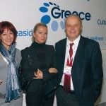 Natasa Korompoki, responsible for the exploitation department of the Tourism Development Company; Lydia Dimopoulou, communication consultant; and the company's CEO, Prof. Harry Coccossis, at the GNTO stand. The company will organize a conference in Athens on "Green Tourism" on 23 January 2009.