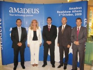 The Amadeus team at the company's presentation in Athens: Jean Marc Garzulino, Eva Karamanou, Juan Antonio Carrasco, Guillaume Kozinski, and Luis Lechuga. The event was part of the Amadeus CESE Roadshow '09.