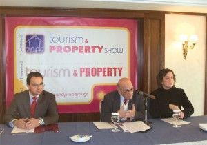 Panos Skliamis, managing director of the new Tourism and Property exhibition; Nikos Kampanis, publisher of the magazine Tourism and Property; and Vicky Magoulioti, commercial manager for Real Travel, the company behind Tourism and Property.