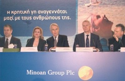 Tourism Minister Fanni Palli-Petralia; Christopher Egleton, chairman of Minoan Group; and Britain's Ambassador to Greece, Simon Gass.