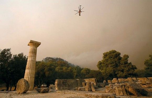 Ancient Olympia's archeological site was in danger from the uncontrolled fire.