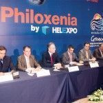 From the left, Yiannis Vermissos, Spiros Efstathopoulos, Margaritis Tzimas, Aris Spiliotopoulos, Aristototelis Thomopoulos and Athanasios Oikonomou, at the press conference held on the second day of Philoxenia 2007.