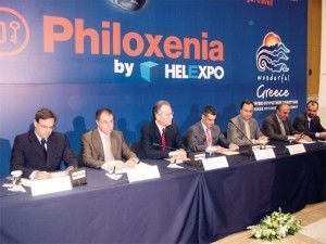From the left, Yiannis Vermissos, Spiros Efstathopoulos, Margaritis Tzimas, Aris Spiliotopoulos, Aristototelis Thomopoulos and Athanasios Oikonomou, at the press conference held on the second day of Philoxenia 2007.
