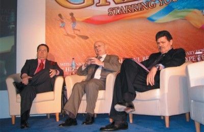 Eulogio Bordas, president and founder of Barcelona-based tourism marketing and consulting firm THR; Jean-Claude Baumgarten, president of the World Travel and Tourism Council; and Aris Zarpenely, vice president of Silversea Cruises.