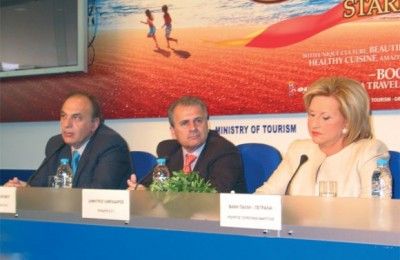 Thanasis Economos, Hellenic Tourism Organization’s (GNTO) general secretary; Dimitris Lampadarios, GNTO president; and Tourism Minister Fani Palli-Petralia.