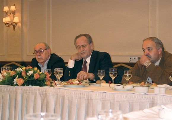 Hellenic Chamber of Hotels' vice president, Vassilis Plevris; the chamber's president, Gerasimos Fokas; and the chamber's second vice president Spyros Galiatsatos.