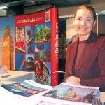 Natalie Kouzi, Visit Britain's representative for Greece, inviting Greeks to travel to Britain from the company's first booth ever at the Panorama fair.
