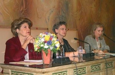 Dr. Calliope Bourdara, deputy mayor of Athens, on the panel with Faye Alexander, member of the Australia Travel and Tourism Professionals, and Irene Mantzavelaki-Vassilopoulou, president of the Greek Women's Tourist Association.
