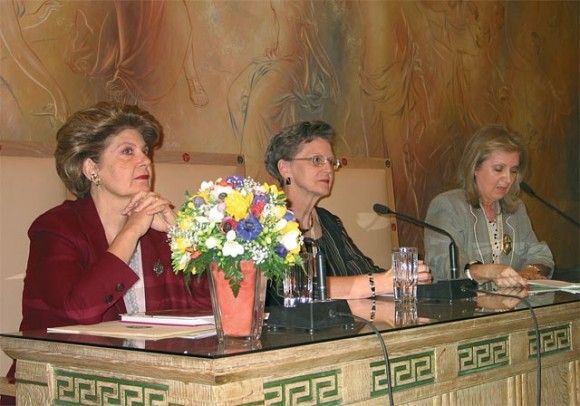 Dr. Calliope Bourdara, deputy mayor of Athens, on the panel with Faye Alexander, member of the Australia Travel and Tourism Professionals, and Irene Mantzavelaki-Vassilopoulou, president of the Greek Women's Tourist Association.