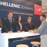 A strong staff was on hand at the Hellenic Seaways stand this year. From the left: Katerina Platsa; Stathis Vraxnos, the line's sales representative; Ioanna Kontarini, the company's marketing and advertising manager; Ilias Bekaris, Hellenic's sales coordinator; and their man outside the counter is the company's port coordinator, Vangelis Karnesis.