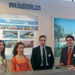 The Louis Group participation at this year's fair included its newest company, Louis Hellenic Cruises. On hand to promote the group's hotels were Thenia Georgopoulou, Maria Roumeliotis and Thanassis Bakalis. On the right is George Paliouras, the local sales manager for the new cruise line.