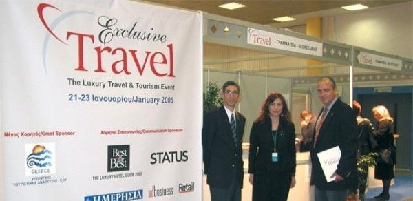 Alexis Caniaris, managing director of the fair's organizer, Europartners; Chrissa Karka, Exclusive Travel's welcome desk supervisor; and Chris Nicolaides, chairman of the fair's organizing committee.