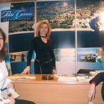 Ioanna Tzerachoglou (center), sales manager for Porto Carras, was just one of many of found the new fair very productive. She said she held more than 40 meetings with potential clients.