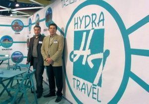 Hydra Travel's sales manager, Manos Matsakis, with the company's owner and general manager, Tassos Stavropoulos. Piraeus-based Hydra Travel had a plethora of staff on hand to promote the company's popular exotic all-inclusive vacations and well as special tourism packages, such as diving and motor sports holidays.