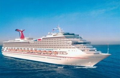 This is the new 2,974-passenger Carnival Conquest that sails the West Caribbean. Its sister ship, the Carnival Glory, will be launched this summer. Carnival Cruises is represented here by Amphitrion Holidays.