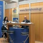 Stelios Polykratis, president of the Confederation of Greek Enterprises for Rented Villas and Apartments, with exhibition assistant Yiota Brantanoy. The confederation has completely modernized its exhibition stand and has completely upgraded its Internet site.