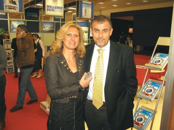 Chryssa Krassa, organizer of the Philoxenia exhibition, with Thanassis Cavdas, sales and advertising manager of GTP. Mrs. Krassa said visitor attendance increased through the electronic pre-registration system implemented this year by Helexpo.