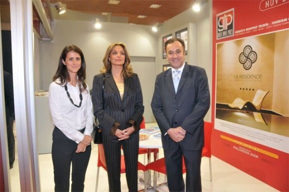 Greek Travel Pages Publisher Maria Theofanopoulou; Deputy Culture and Tourism Minister Angerla Gerekou; and Helexpo's President Aristotelis Thomopoulos at the GTP stand.