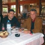 Vagonetto's project manager Socrates Tsamoutalis and the park's managing director, Leonidas Vamvakaris, during a dinner break after a recent travel agent familiarization tour of the park.