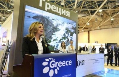 Deputy Culture and Tourism Minister Angela Gerekou during the inauguration of the Greek National Tourism Organization’s stand at the 17th MITT exhibition.