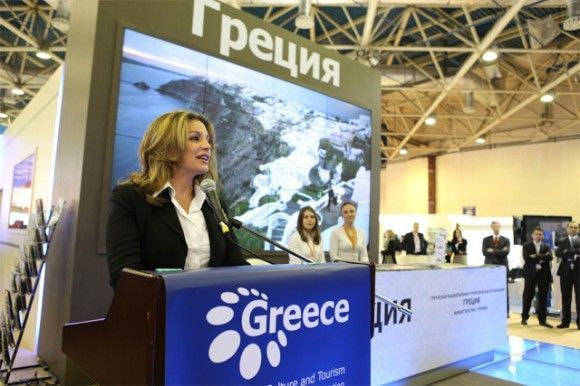 Deputy Culture and Tourism Minister Angela Gerekou during the inauguration of the Greek National Tourism Organization’s stand at the 17th MITT exhibition.
